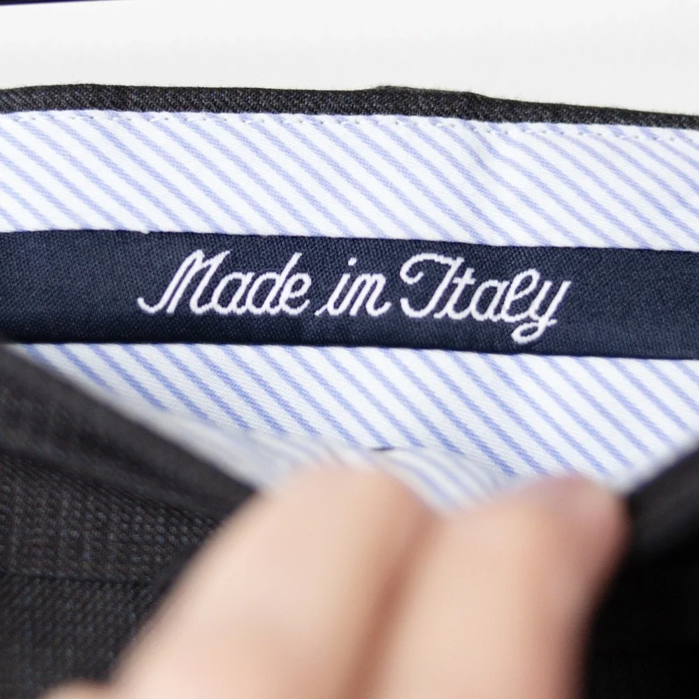 Made In Italy 100% Wool Dress Pants Gray Flat Front Mens 38 Plaid Cuff 5362 SF